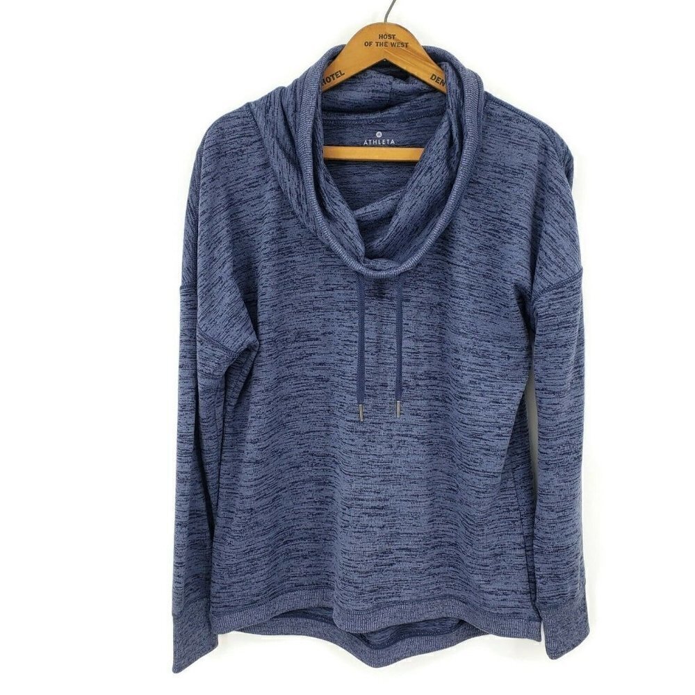 Athleta Cowl Neck Sweater Top Womens Small Heathered Blue